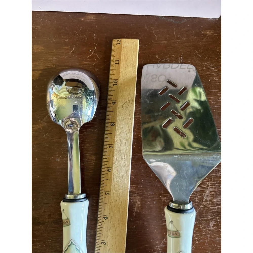 Pfaltzgraff Naturewood  Serving Spoon And Spatula With Ceramic Handles